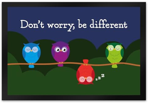 speecheese Eule Fußmatte XL in 40x60 cm mit Spruch Dont Worry be Different Uhu Motiv Toleranz Freundschaft Botschaft Originelle motivierende Fußmatte XL in 40x60 cm