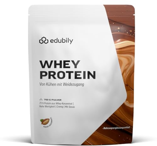 edubily® Whey Protein Konzentrat - Aus Milch von Kühen mit Weidezugang - Ohne Zucker & mit Stevia gesüßt - Optimale Löslichkeit - Made in Germany (750 g, Kakao)
