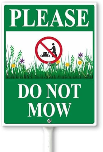 Horienteeon Schild mit Pfählen Please Do Not Mow, 11,5 x 15 cm, stabiles Aluminium-Schild, rostfrei, kein Mähen kann Hof-Schild, Rasenmäher-Gartenschilder für den Außenbereich, für Rasen, Hof,