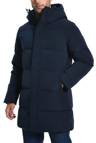 Pioneer Camp Manteau Homme Hiver Chaud Doudoune Longue ImperméAble Parka pour Hommes Chaud Épais Veste Matelassée avec Capuche et Poche pour L'Automne/Hiver（Bleu Foncé;M