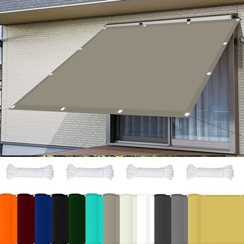 Sonnensegel Rechteckig Wasserdicht 7.5 x 8.5 m 98% UV Schutz Sonnensegel Befestigen Ohne Bohren mit Ösen Und Kordel Reißfest für Balkon Terrasse Garten Camping, Khaki