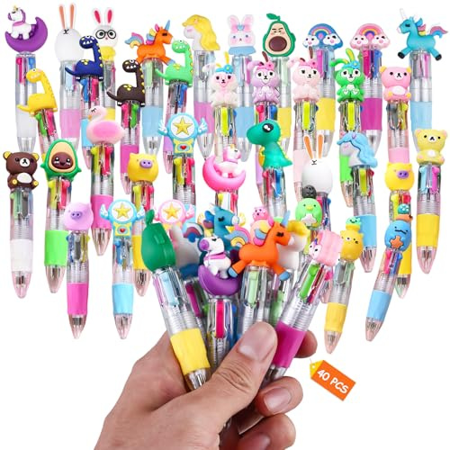 BAIFULAI 40 Kugelschreiber, mehrfarbig, 4-in-1-Kugelschreiber mit Tieren, Set mit 4 Farben, Geburtstagsgeschenke, Schulgeschenke, lustige Stifte