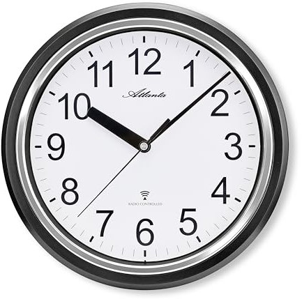 Atlanta Funk Wanduhr Modern Rund 28 cm große arabische Zahlen - 4522/7 (Schwarz)