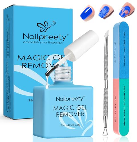 15ml Gel Nail Polish Remover, Gel Remover, Gel Polish Remover, Builder Gel Remover, Peel Off In 3-5 Minutes, Quick & Easy Removes Nail Gel, Acrylic Remover Kit, Included Cuticle Pusher and Tools File