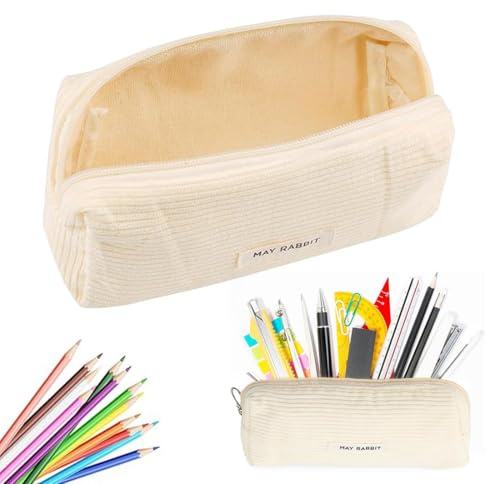 QOWUXHZ 1 Stück Federtasche Mäppchen Cord Stoff Federmäppchen Für Mädchen Teenager Federtasche Stiftetasche Stiftemappe Pencil Case Schulmäppchen Für Schule Büro Beige