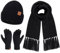 Damen Winter Warm Beanie Mütze Schal Touchscreen Handschuhe Set Thermo Wintermütze Strickmütze Lange Schals Winterhandschuhe mit Fleece Gefütterte Frauen Geschenk, Schwarz