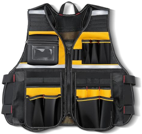 Tool Vest, Builders Tool Jacket, Comfort Support Jacket Adjustable Tool Belt Work Vest with Pocket for Construction