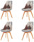 Juego de 4 sillas de comedor de lino Patchwor escandinavas – Juego de 4 sillas de cocina retro tapizadas para sala de oficina, patas de madera de haya maciza, color gris