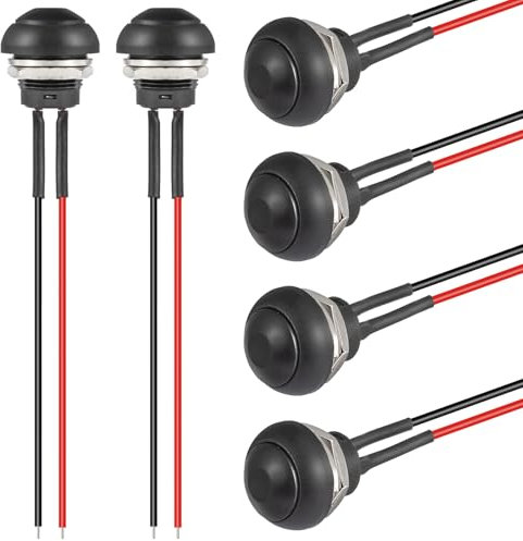 VEXUNGA Pulsador Interruptor 12MM Redondo Mini Pulsadores Momentáneo Interruptores 12V Impermeable Electricos Pequeño Coche Botón SPST ON OFF 3A/250V con Linea (6 Piezas)