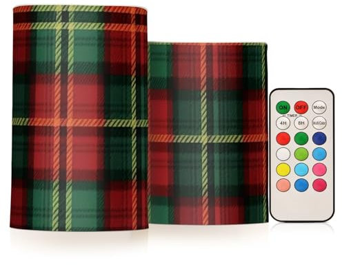 Amooorous Rote und grüne Weihnachtskerze, Schachbrettbetrieben, elektronische Kerzenlichter, Beleuchtung, Timer, winddicht, flammenlos, Hochzeit, batteriebetrieben, 2-teiliges Set
