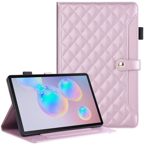 Rosbtib Funda para Samsung Galaxy Tab S6 10.5 Pulgadas 2019 Modelo SM-T860/T865, Funda de Piel PU Bordada a Cuadros con Correa de Mano, Soporte y Cierre magnético para Galaxy Tab S6 2019 - Rosa