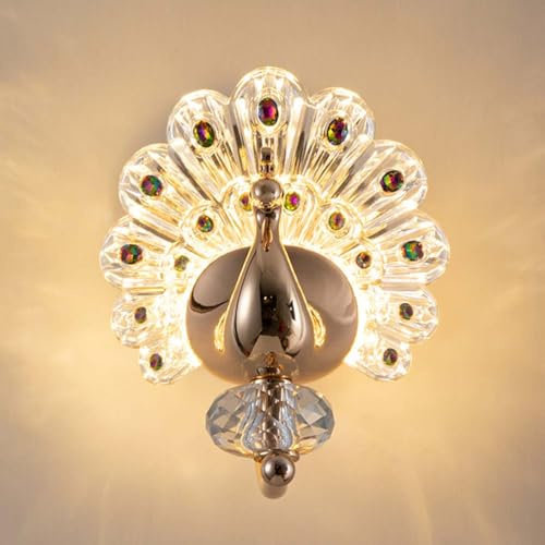 AoLa LED Kristall Wandleuchte Innen Pfauen Wandlampe Modern Kreatives Bunt Pfau Vogel Design Luxus Wandbeleuchtung 3 Farben Roségold Dekoration Lampe für Wohnzimmer Schlafzimmer Kinderzimmer
