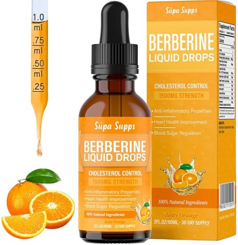 Berberine Liquid 60ml - High Strength Berberine HCl 54000mg Per Bottle, 1500mg Per Serving - Fast Absorbing Berberine Drops - Natural Orange Flavour - 1 Month's Supply