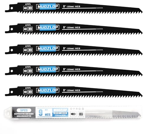 MUOZLOP 5Pack 225mm 6TPI Säbelsägeblätter Set für Holz | I Sägeblätter für Säbelsäge.Bietet präzises, glattes und gerades Schneiden(5, 6TPI,225mm)
