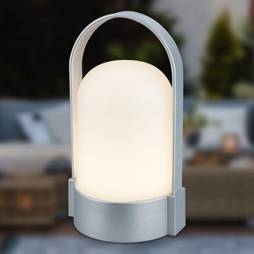 BRILONER - LED Tischlampe kabellos IP44 mit Touch, dimmbar in Stufen, USB-C, Akku tauschbar, Nachttischlampe, Leselampe, LED Lampe, Campinglampe, Tischleuchte, Akku Lampe, Outdoor, 9x8x15,5 cm, chrom