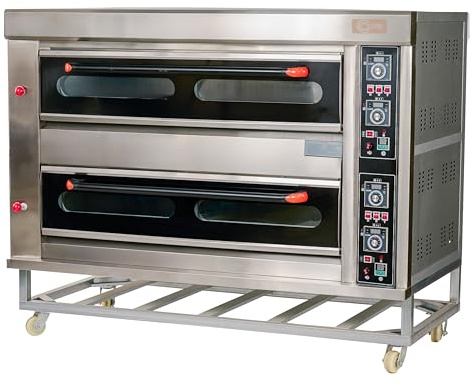 Cleiton® Horno de Pizza Industrial Doble a Gas Butano 8+8x32 cm con Suelo Cerámico Refractario y Termostato de Calidad | Temperatura max 400°C - 30000W | Horno Profesional para Bares y Restaurantes