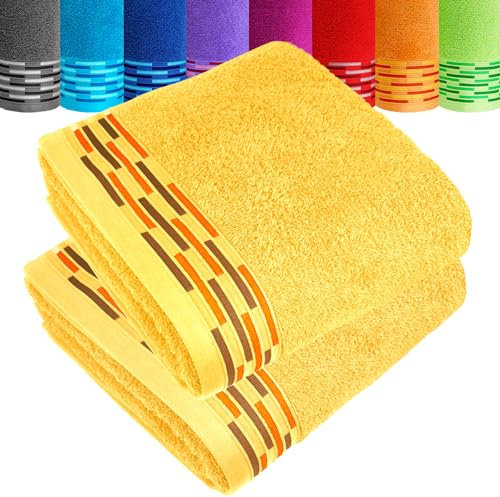 Lashuma 2er Frottee Handtücher Set Gelb - Aprikose 50x100 cm, Lugano weiche Baumwollhandtuch aus 100% Baumwolle
