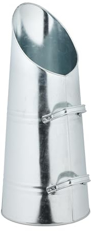 Relaxdays Kohlenschütte, 16 Liter, Eisen, Kohleeimer mit 2 Griffen, Silber | Pelletschütte zum Nachfüllen, Kamin & Grill