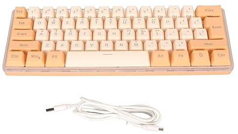 NutriEss 60 percento Tastiera da gioco cablata RGB Retroilluminazione 61 tasti compatti design ergonomico Posa bianco per S e dattilografi (Giallo arancione)