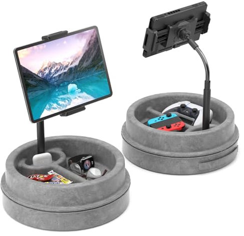 KDD Tablet Pillow Holder for Lap, Multi-Angle iPad Stand with Storage Tray - 360° Rotating Clip Gooseneck Tablet Soft Pad Dock for Bed and Desk Compatible with iPad Pro 12.9, Air Mini, Phone, E-Reader