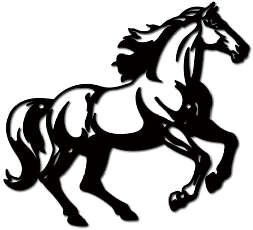 CREATCABIN Schwarzes Pferd Metall Wandkunst Tier Silhouette Wanddekoration Schild Wildtiere Eisentafel Wandbehang Skulptur Kunstwerk Ornament Für Zuhause Büro Hotel Bauernhaus Dekoration 27.5x30cm