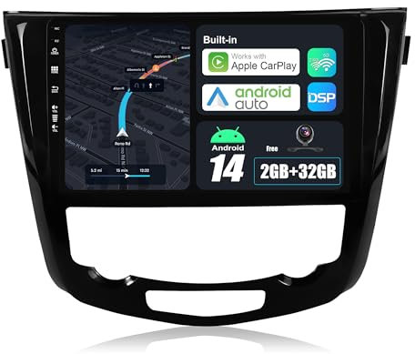 BXLIYER Android 14 IPS Autoradio para Nissan X-Trail Qashqai J11 Rouge(2014-2018) Sat Navigation GPS Radio - 2G+32G - Inalámbrica CarPlay Android Auto - Volante - Cámara Trasera - 10.1 Pulgada 2 DIN