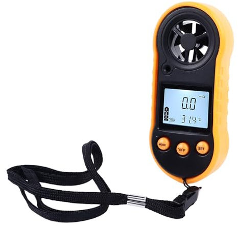 Digitales Anemometer Windgeschwindigkeitsmesser, Thermometer Handheld LCD-Hintergrundbeleuchtung mit 6-Blatt-Windrad für Outdoor Segeln Surfen Angeln