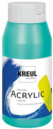KREUL 17081 Triton Acrylic Liquid Kobalttürkis 750 ml, Hochwertige Künstler-Acrylfarbe in Studienqualität mit leicht fließendem Charakter, tiefmatt auftrocknend