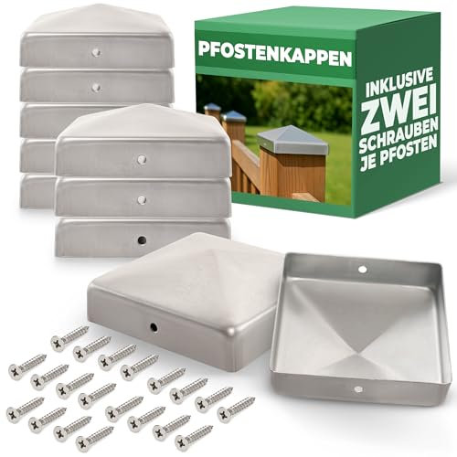 Novatool 10er-Set Edelstahl Pfostenkappen 91x91mm mit Schrauben, Pfostenabdeckung Pfostenkappe 9,1cm Holzpfosten Zaunpfosten Abdeckung Abdeckkappen Abdeckkappe Zaunkappe Zaunkappen Pfostenschuhe