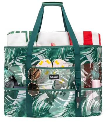 Strandtasche XXL Familie Badetasche mit Reißverschluss Shopper Tasche Groß | Mesh, Sanddicht, Faltbare, mit Fächern, für Damen Herren, Shopper Tasche, Schwimmtasche, Strand Must Haves