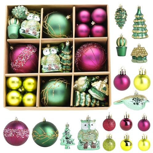 Songjum 80 Stück Grüne und Rot Weihnachtsbaumkugeln 3-10cm Weihnachtskugeln aus Kunststoff Set Weihnachtsbaum Hängedekorationen für Weihnachten Urlaub Hochzeit Deko