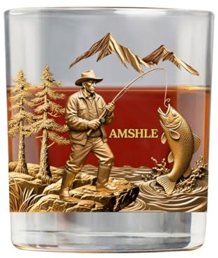 KKIIOEXX Personalized Fishing Whiskey Glass,Custom Bourbon Glass with Name,Birthday Xmas Gift for Fisherman Men Dad Grandpa