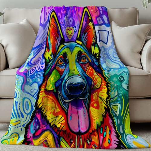 GLOBLELAND Geschenk Decke 150x130CM Deutschem Schäferhund Mama/Papa Geschenk Geburtstagsgeschenk Geschenke für Frauen Männer Graffiti Stil Wohn-Decke Flanell Kuscheldecke