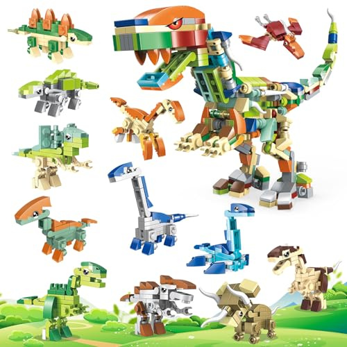Mini Bausteine Set, 12 Stück Dino Mitgebsel Kindergeburtstag, 12 IN 1 | Konstruktionsspielzeug, Mini Dinosaurier Figuren, für Ostern Weihnachten Geburtstag Party Geschenke Kinder 4-12 Jahre