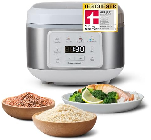 Panasonic SR-DA152WXE Cuociriso Automatica con Vapore, 1,5 litri (8 porzioni), Fuzzy Logic, Indicazione Livello Acqua, Senza BPA, Mantenimento in Caldo, Avvio Ritardato, Bianco