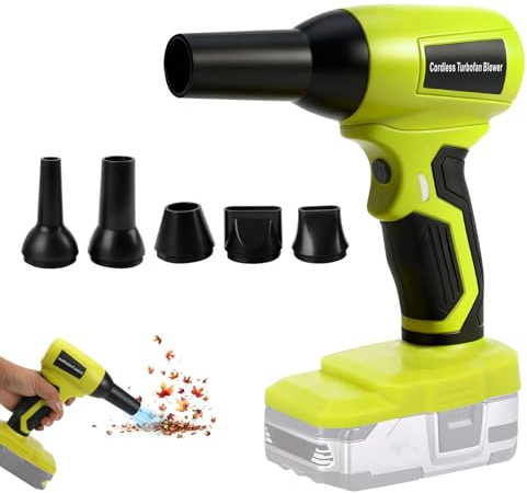 Cordless Leaf Blower for Ryobi 18V, Portable Dust Cleaner Handheld Brushless Blowers 130000 RPM with Adjustable Speed & 5 Nozzles for Patio Room Home Cleaning Camping (No Battery)