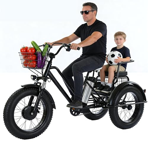 Dfdieratve 3 Wheel Electric Tricycle for Adults - 20x4 Fat Tire, 500W Motor, 40km/h Speed, 30KM Range, 200KG Load Capacity with Front & Rear Storage Baskets