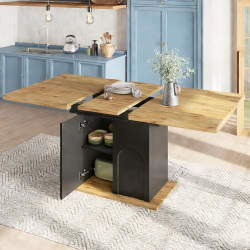 Jaxenor Esstisch Ausziehbar(110-140*80cm), Teleskoptisch für 4-6 Personen, Esszimmertisch Ausziehbar mit Aufbewahrungsschrank, Esszimmertische für Küche und Wohnzimmer, Holzfarbe+Schwarz(Keine Stühle)