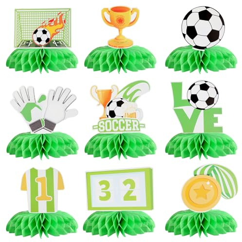 9 Stück Fußball Waben Mittelstücke,Fußball-Geburtstagsparty-Dekorationen | Fußball Waben Tischdekorationen,Sport Partydeko Tischfußball Topper Dekoration Für Sportballspiele