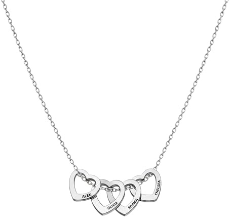 Print Maniacs Custom Name Necklace for Her Personalised Heart Pendant with Children’s Names – Family Jewellery Gift for Mum, Wife, Grandma, Birthday or Christmas