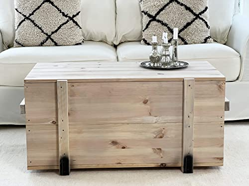 Uncle Joe´s Truhe Couchtisch Truhentisch im Vintage Shabby chic Style aus Massiv-Holz in grau mit Stauraum und Deckel Holzkiste Beistelltisch Landhaus Wohnzimmertisch Holztisch