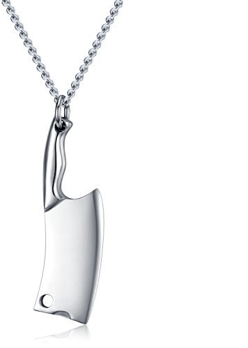 Heavy Metal Stainless Steel Antique Knife Biker Mens Pendant Necklace Punk Rock (Silver)