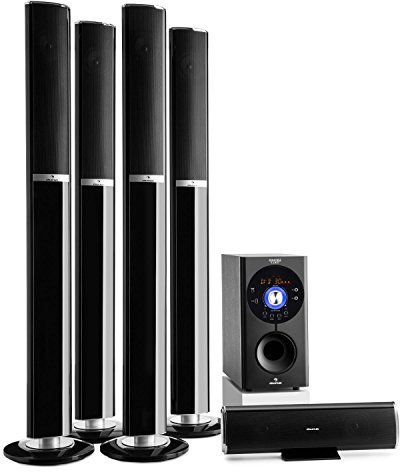auna Areal Surround Home Cinéma 5.1 Système de sonorisation Home Cinéma 5.1 avec 145 W RMS Caisson de basses Side Fire 16,5 cm (6,5) Bassreflex Bluetooth Noir