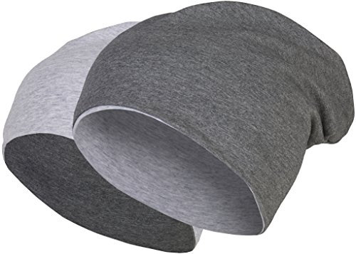 2 in 1 Wendemütze - Reversible Slouch Long Beanie Jersey Baumwolle elastisch Unisex Herren Damen Mütze Heather in 24 (8) (Dark Grey/Light Grey)