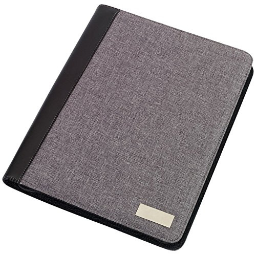 Portfolio Din A4, Dokumentenmappe nutzbar als Schreibmappe Linen inkl Schreibblock + Rechner Grau 33 x 26 x 2,3 cm