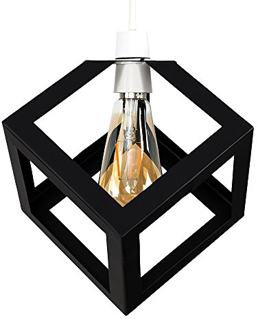 MiniSun | Retro Style Black Metal Puzzle Cube Design Ceiling Pendant Light Shade Complete with a 4w LED Amber Tinted Filament Bulb | Ceiling Lights & Home Improvements Essential | 16.2cm Shade Width