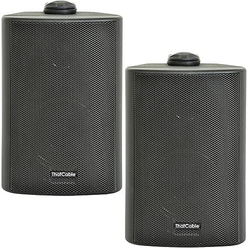 (PAIR) 2x 3” 60W Black Outdoor Rated Speakers *Wall Mounting HiFi Brackets Included* 8Ohm & 100V Perfect for Outside Garden Parties, Rain & Weatherproof IP54 Passive Cabinet