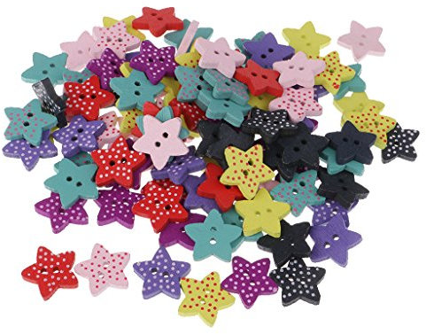 MagiDeal 100pcs Sterne Holzknöpfe Bunte Kinderknöpfe Knöpfe Bastelknöpfe Scrapbooking Kinder Kleidung Deko