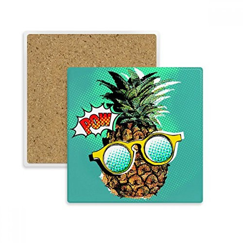 DIYthinker Amerikanischer Comic-Art-Ananas-Frucht-Platz Coaster-Schalen-Becher-Halter Absorbent Stein für Getränke 2ST Geschenk Mehrfarbig