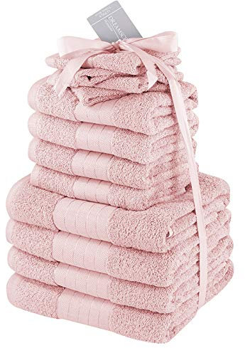 Dreamscene Luxury Towels Bale Set 100% Combed Cotton Large Soft Bath Hand Face 12 Piece - Blush Pink Heather